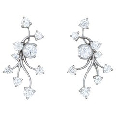 2ct Diamond Spray Earrings Vintage 14k White Gold Mid Century Fine Jewelry Vine