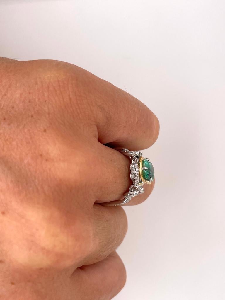 2ct Emerald and diamond Forget Me Knot ring in platinum and 22k gold 2