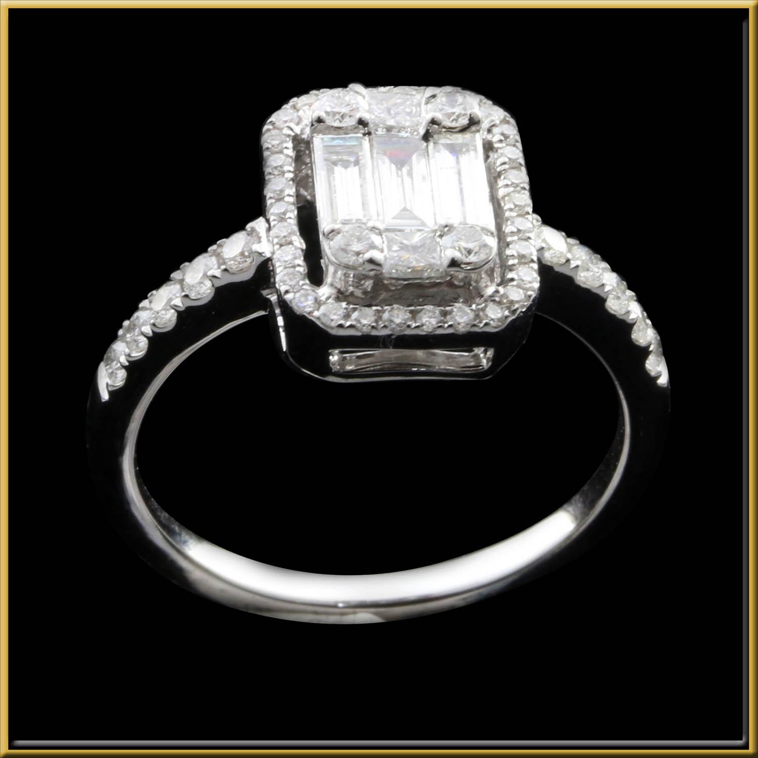 For Sale:  2ct Emerald Cut Diamond Illusion Engagement Ring Set in 18kt Gold 2