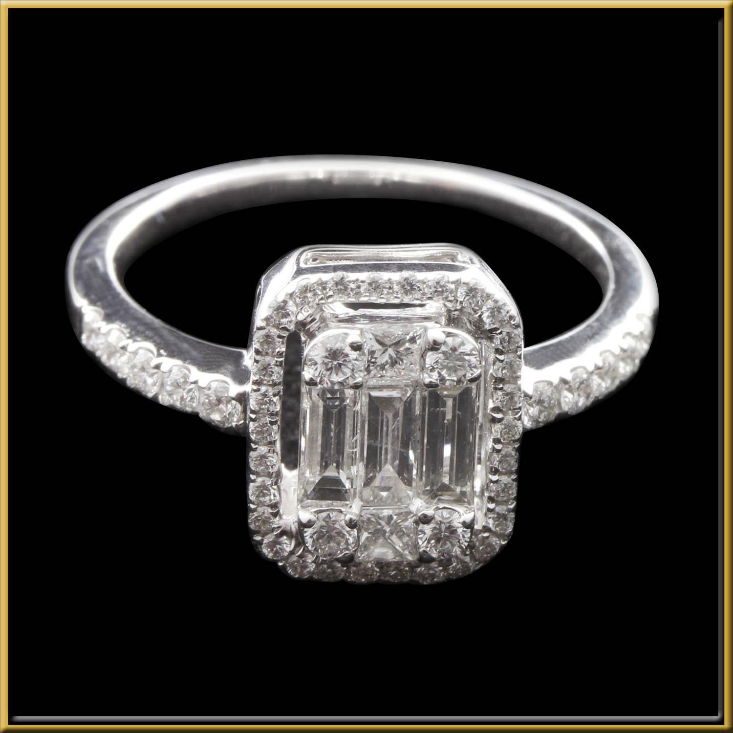 For Sale:  2ct Emerald Cut Diamond Illusion Engagement Ring Set in 18kt Gold 3