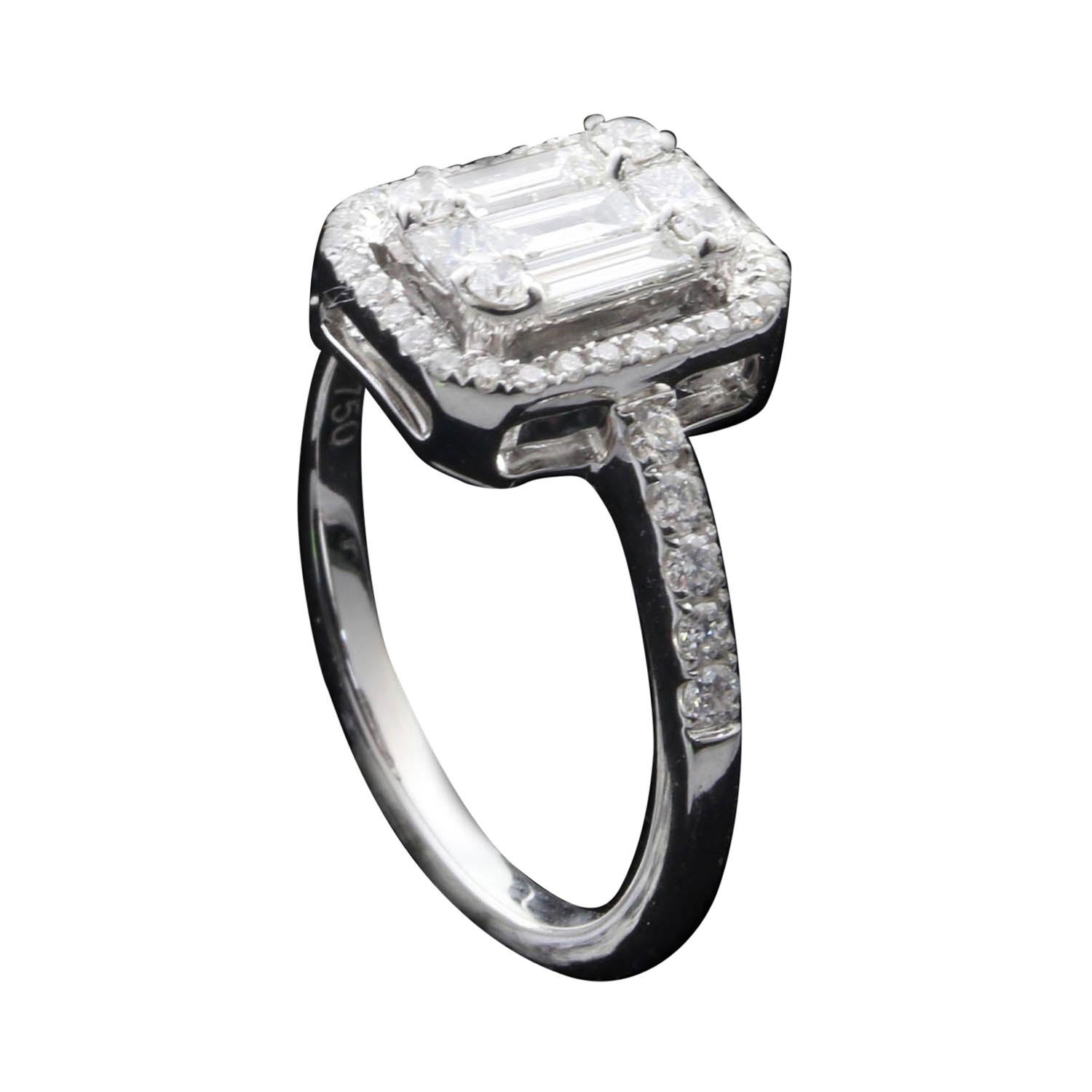 For Sale:  2ct Emerald Cut Diamond Illusion Engagement Ring Set in 18kt Gold