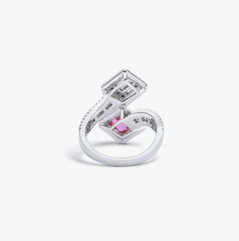 Women's 2ct Emerald-Cut Pink Sapphire & Diamond Halo Engagement Ring in 18K White Gold For Sale