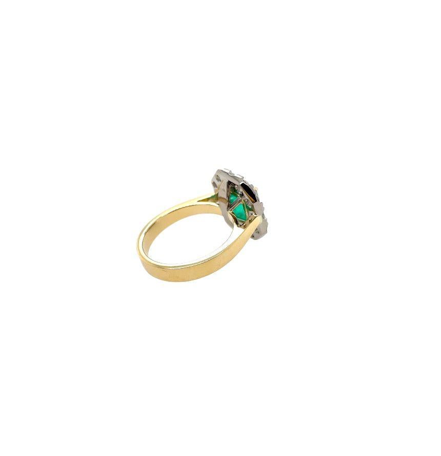 Emerald Cut 2ct Emerald Diamond Halo ring in 18ct white and yellow gold For Sale