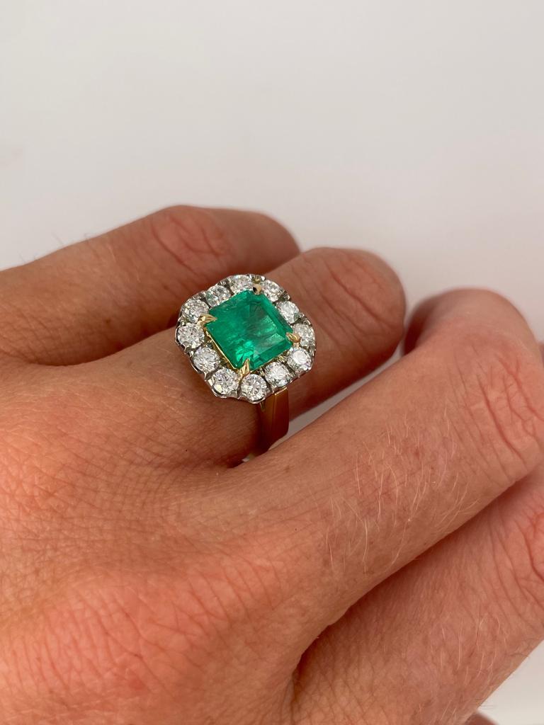 2ct Emerald Diamond Halo ring in 18ct white and yellow gold  For Sale 7