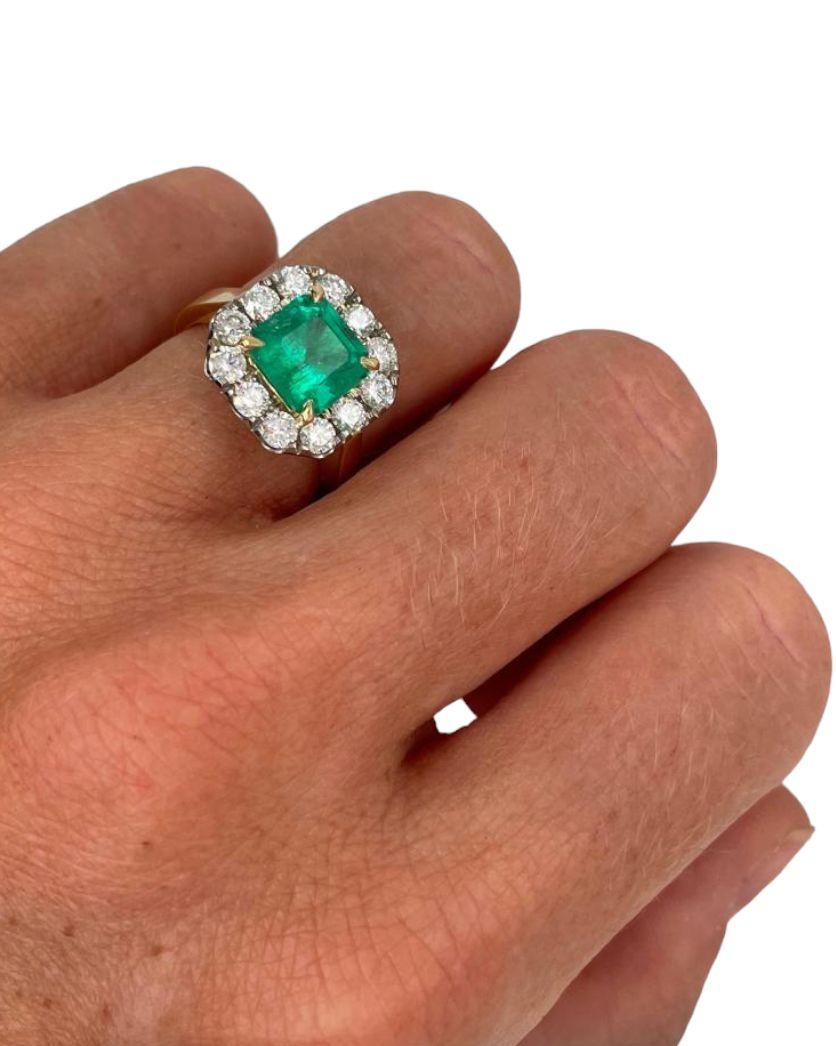 2ct Emerald Diamond Halo ring in 18ct white and yellow gold For Sale 1