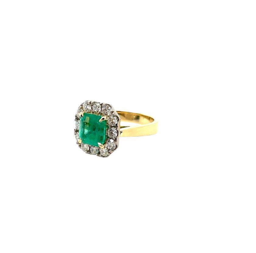 Artisan 2ct Emerald Diamond Halo ring in 18ct white and yellow gold For Sale