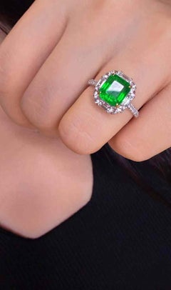 2ct Smaragd Ring 0,40ct Diamant farbigen Edelstein Cluster 18K Gold