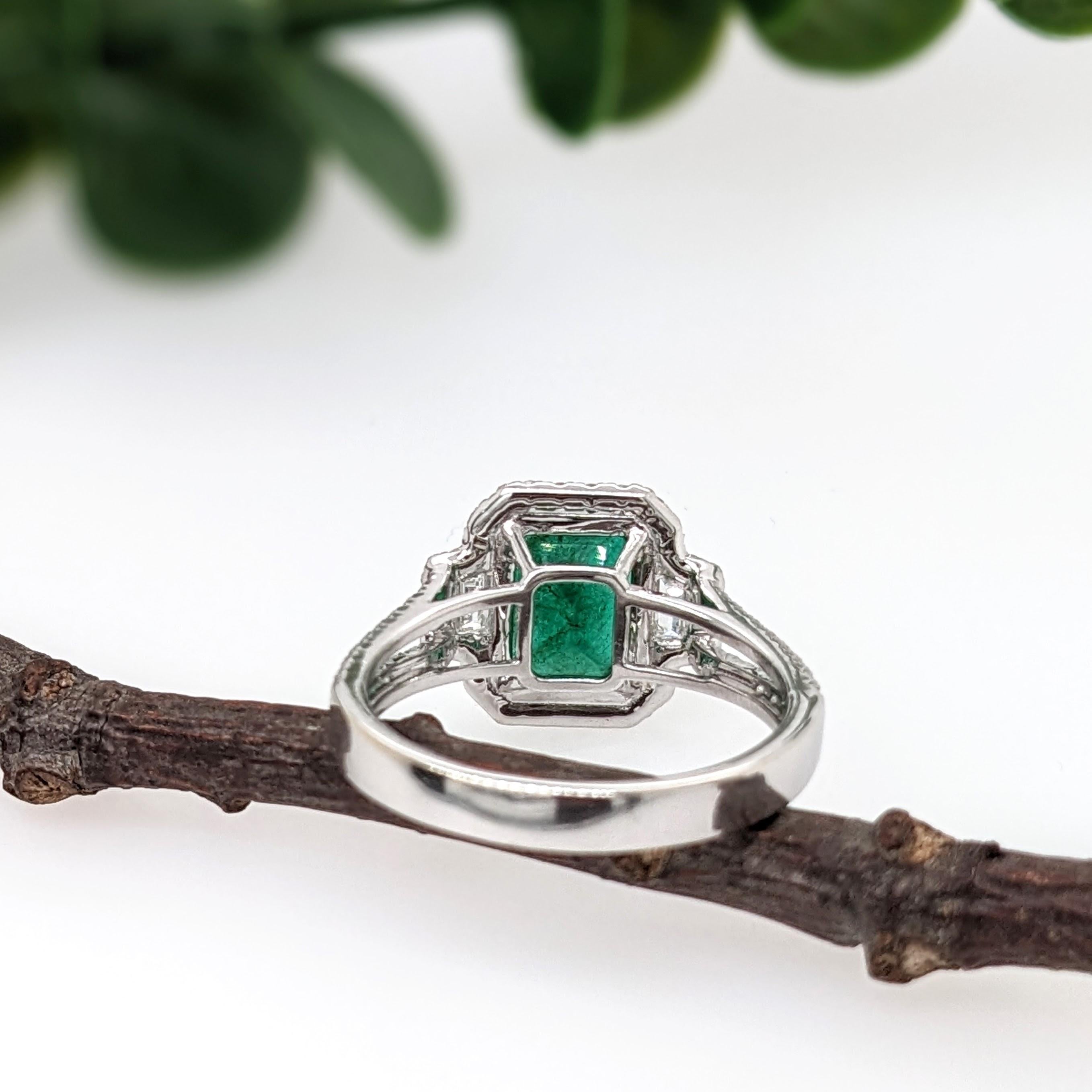 2ct Emerald Ring w Earth Mined Diamonds in Solid 14K White Gold EM 9x7mm For Sale 1