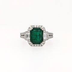 2ct Emerald Ring w Earth Mined Diamonds in Solid 14K White Gold EM 9x7mm