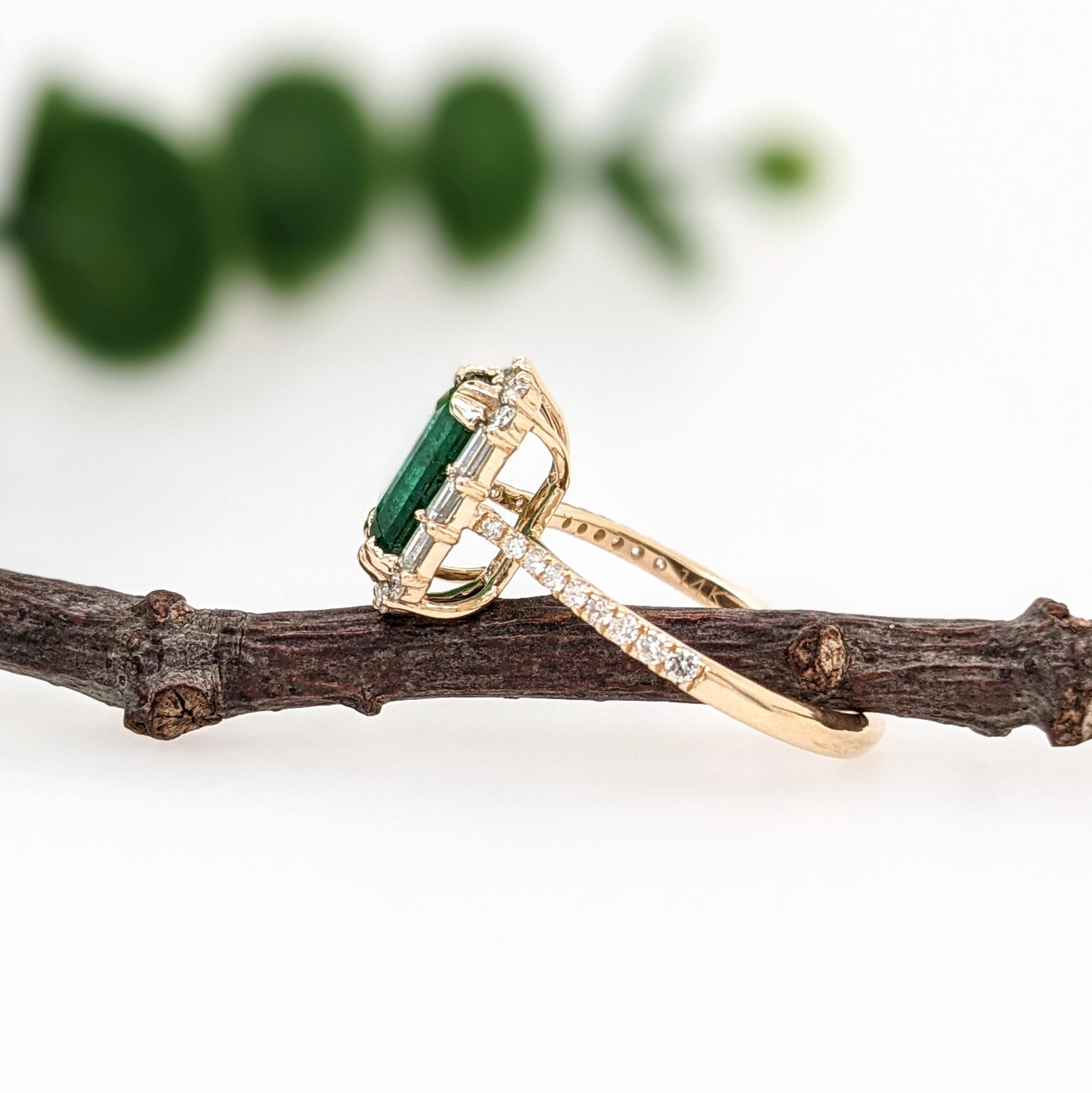 Women's 2ct Emerald Ring w Natural Diamonds in Solid 14k Yellow Gold Emerald cut 9x7mm