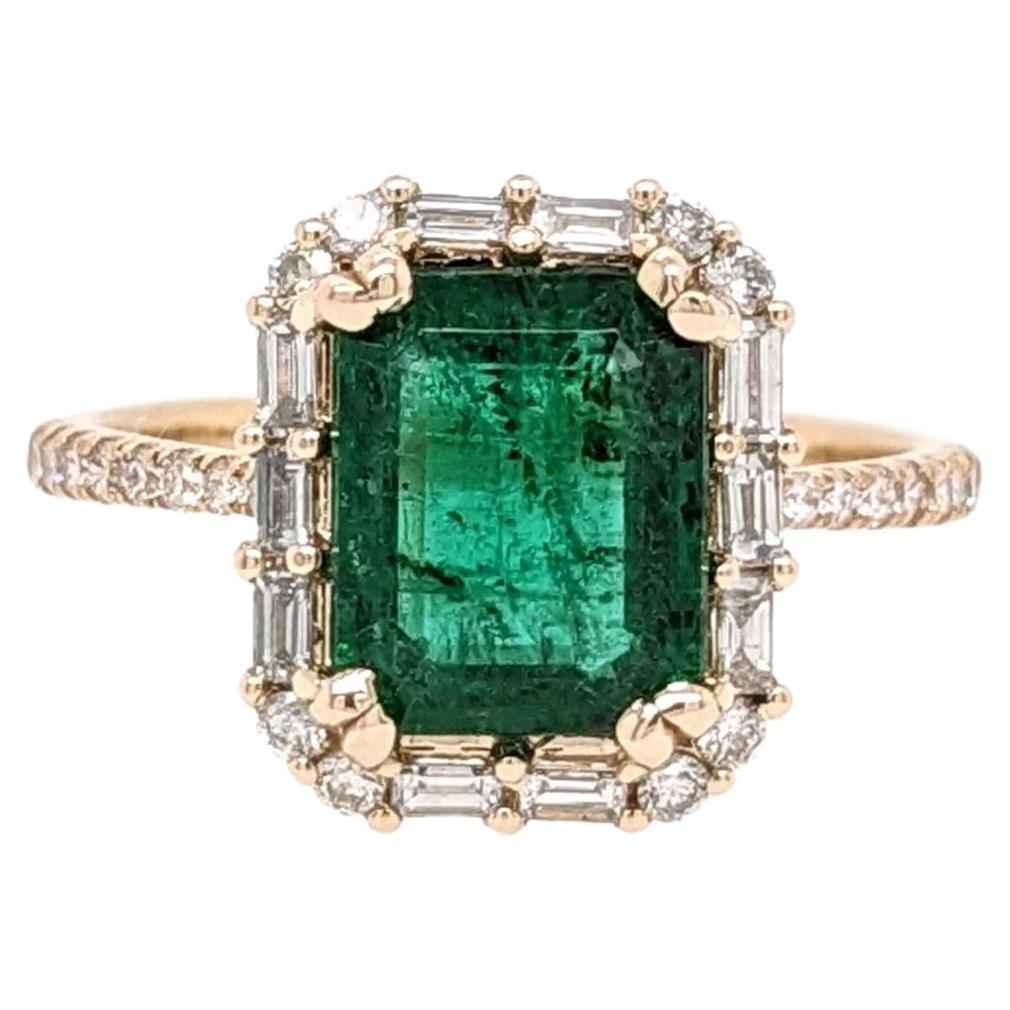 2ct Emerald Ring w Natural Diamonds in Solid 14k Yellow Gold Emerald cut 9x7mm For Sale