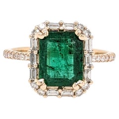 2ct Emerald Ring w Natural Diamonds in Solid 14k Yellow Gold Emerald cut 9x7mm