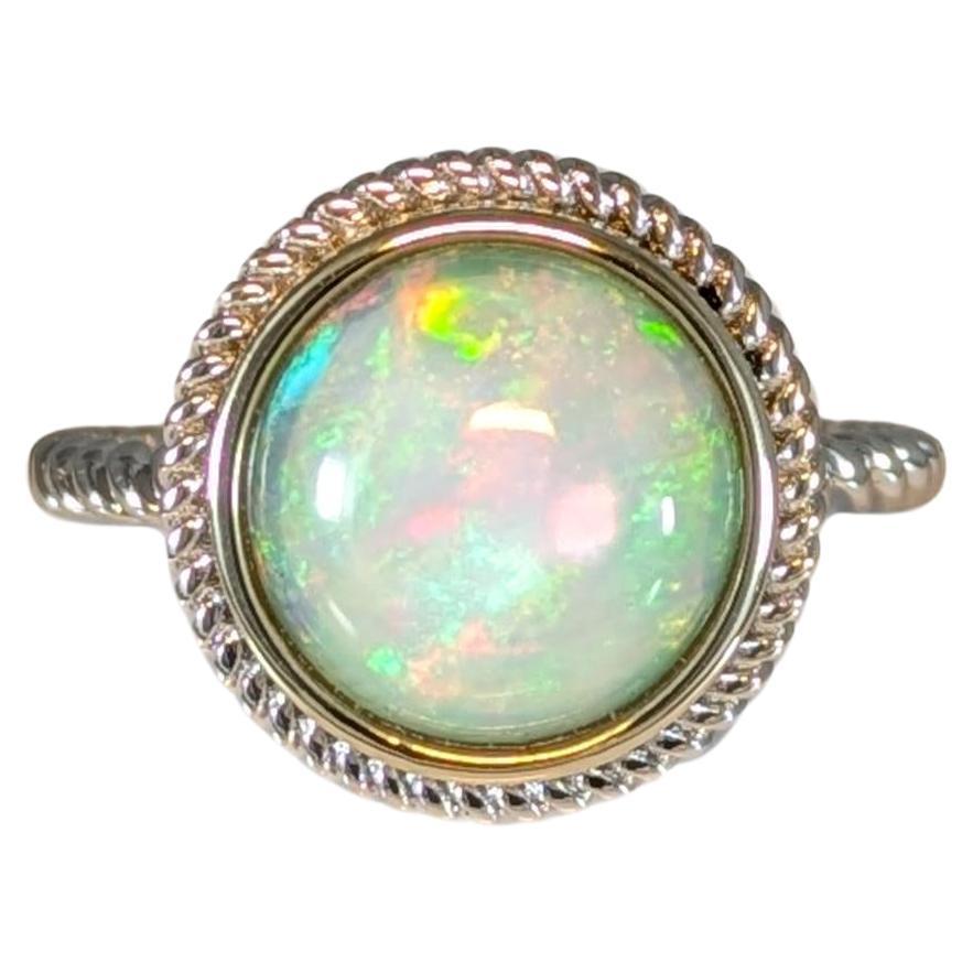 Anillo solitario de ópalo etíope de 2 ct en oro blanco macizo de 14 quilates  RD 10 mm