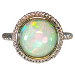Anillo solitario de ópalo etíope de 2 ct en oro blanco macizo de 14 quilates  RD 10 mm