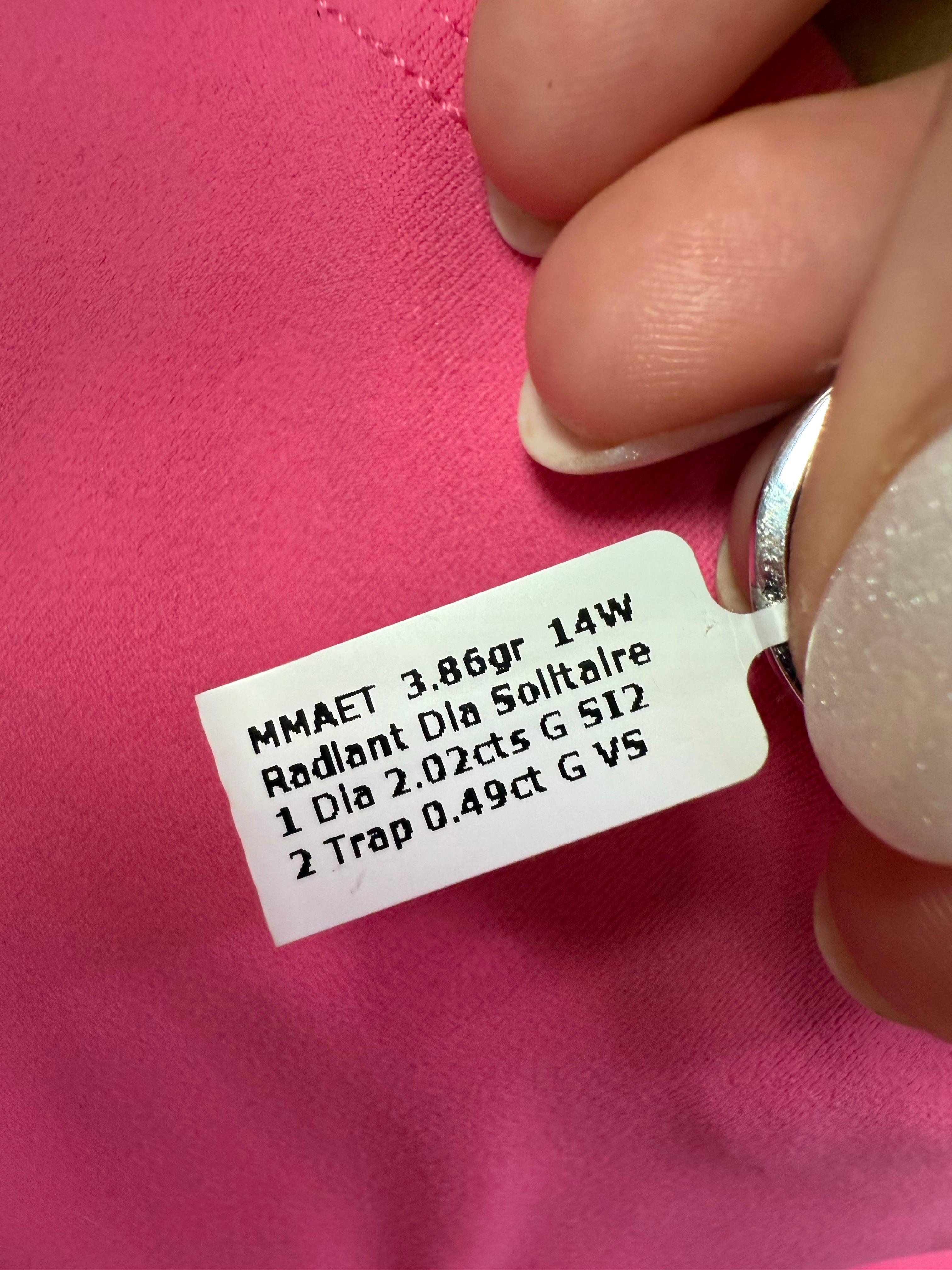 Quadrato Anello con diamante di fidanzamento 2ct G /SI2 Anello con tre pietre in oro 14KT in vendita