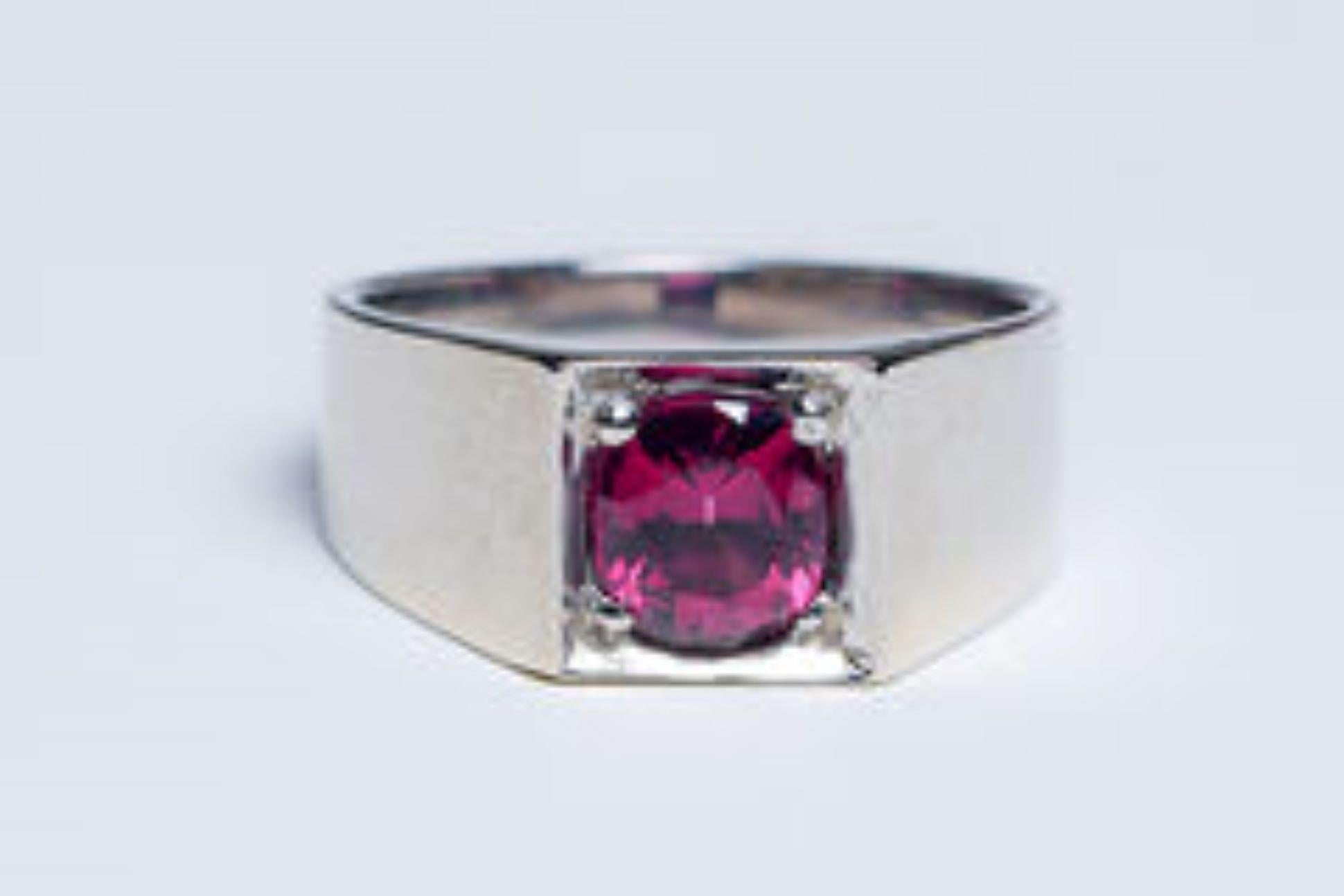2ct Natural Garnet Birthstone Signet Ring Platinum Sterling Silver For ...