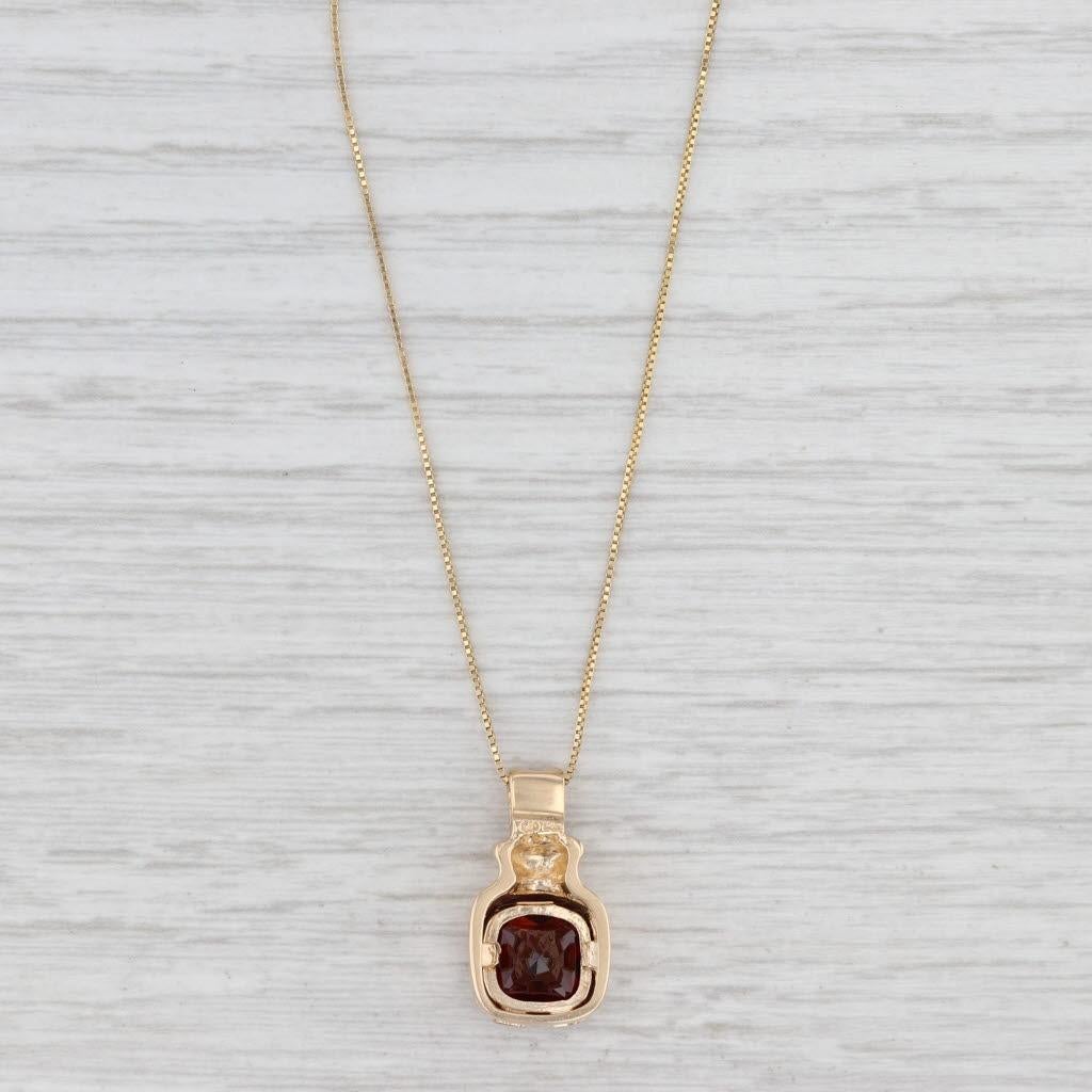Cushion Cut 2ct Garnet Solitaire Pendant Necklace 14k Yellow Gold 18.25