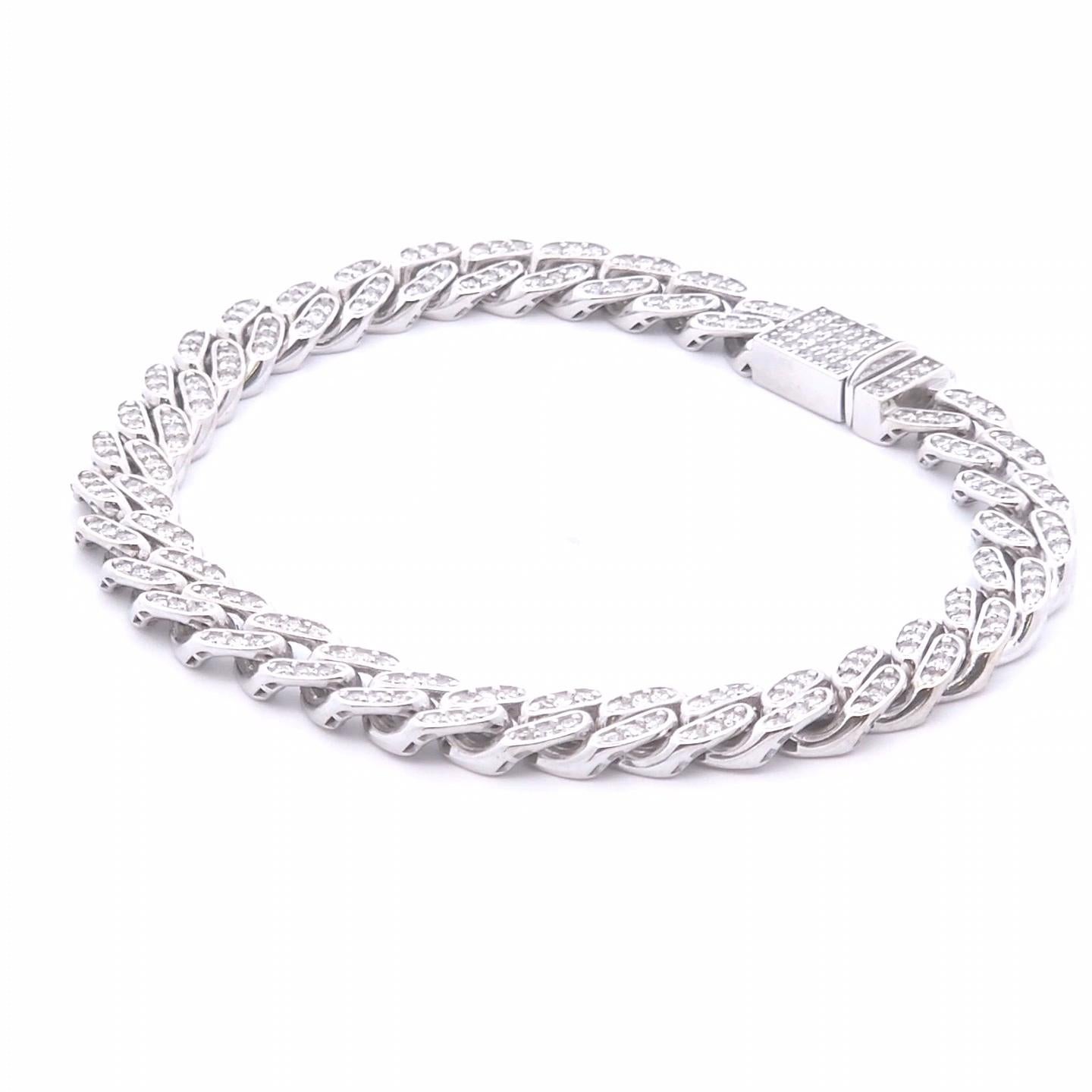 Pulsera de diamantes para caballero de 2 ct en oro blanco de 14k Corte redondo en venta