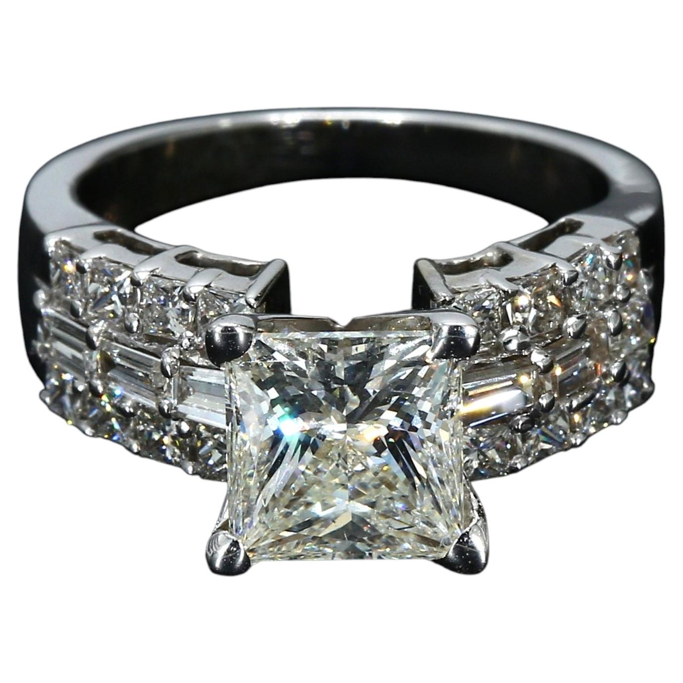 Anillo de compromiso con diamante de talla princesa de 2 ct, certificado por el GIA, en oro blanco de 18k, talla 5