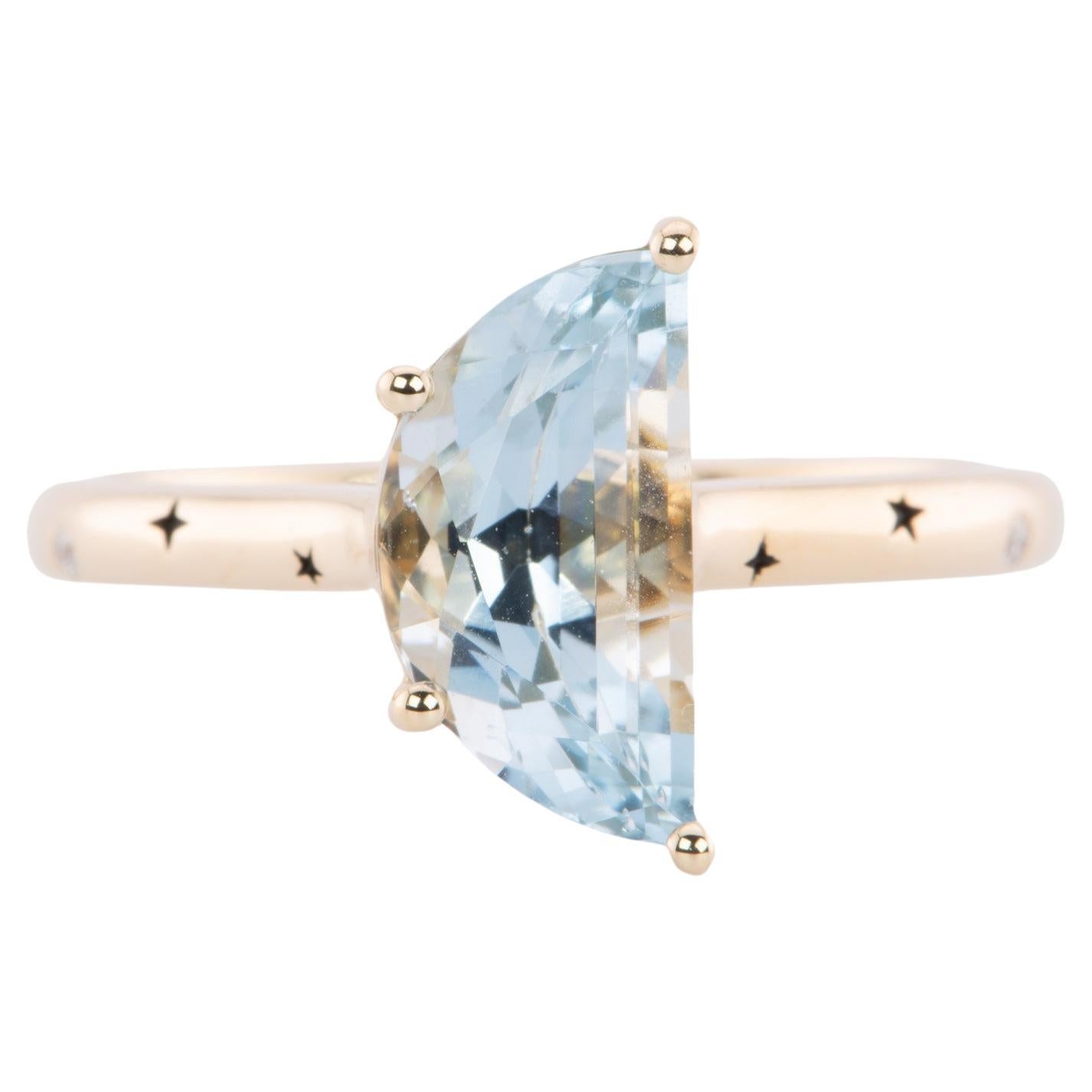 2ct Half Moon Aquamarine 14K Gold Engagement Ring Celestial Inspired Band R6646