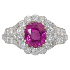 2ct Hot Pink Sapphire Ring with Natural Diamonds Accents: Solid 14k Gold, Oval