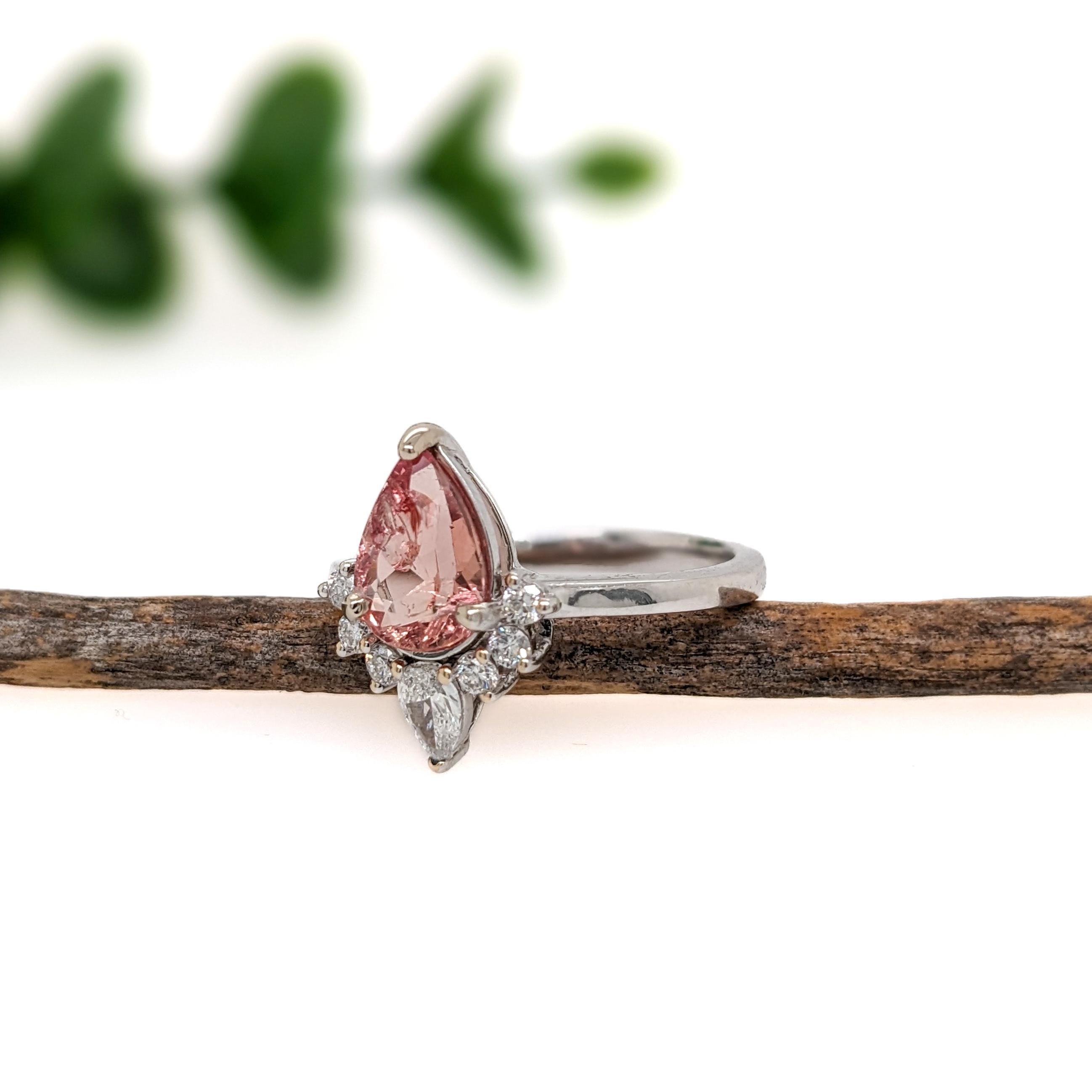 Pear Cut 2ct Imperial Topaz Ring w Natural Diamond Accents in Solid 14K Gold  PE 10x6mm For Sale