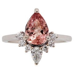 2ct Imperial Topaz Ring w Natural Diamond Accents in Solid 14K Gold  PE 10x6mm