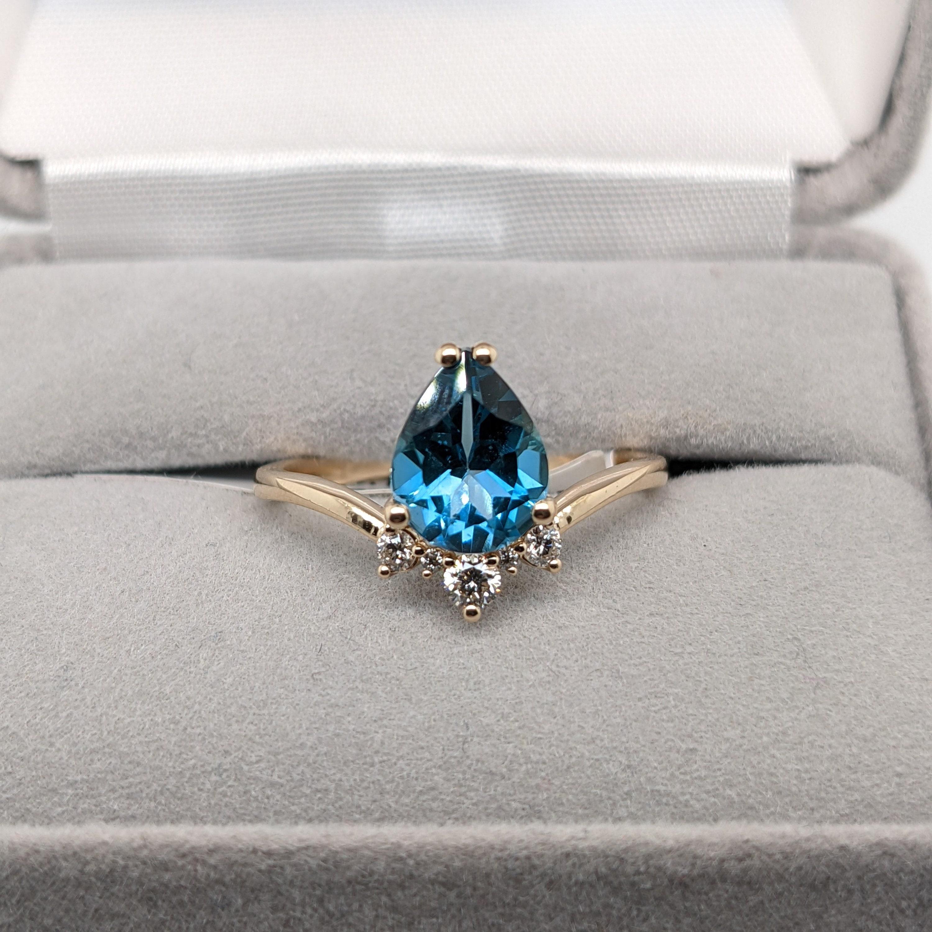 2ct London Topaz Ring w Earth Mined Diamonds in Solid 14k Yellow Gold Pear 9x7mm For Sale 4