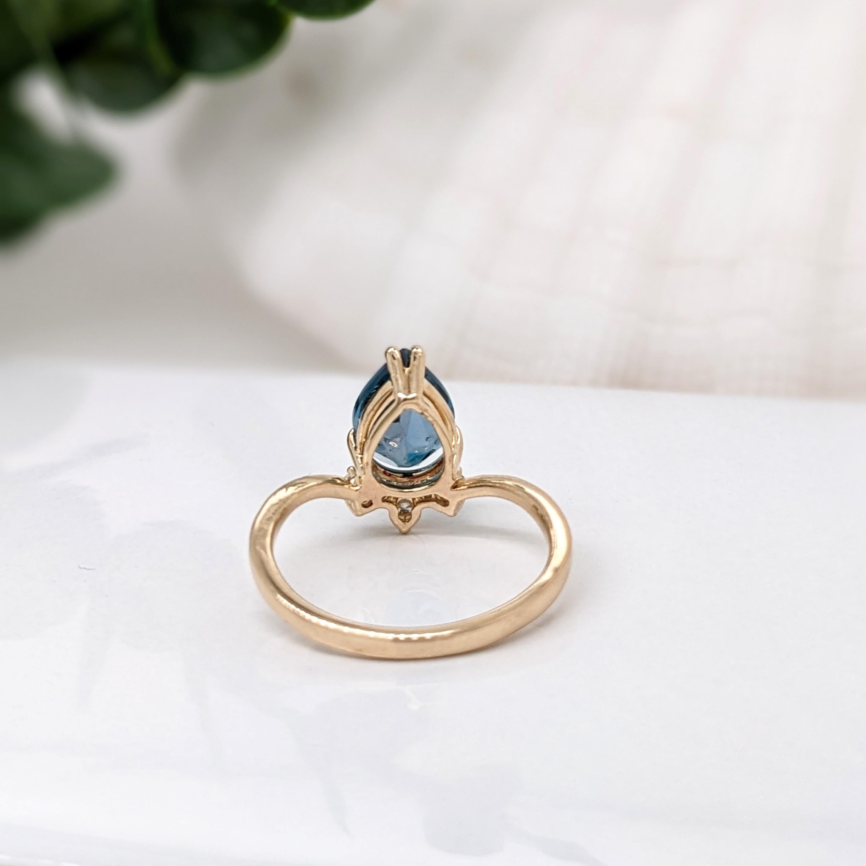 2ct London Topaz Ring w Earth Mined Diamonds in Solid 14k Yellow Gold Pear 9x7mm In New Condition For Sale In Columbus, OH