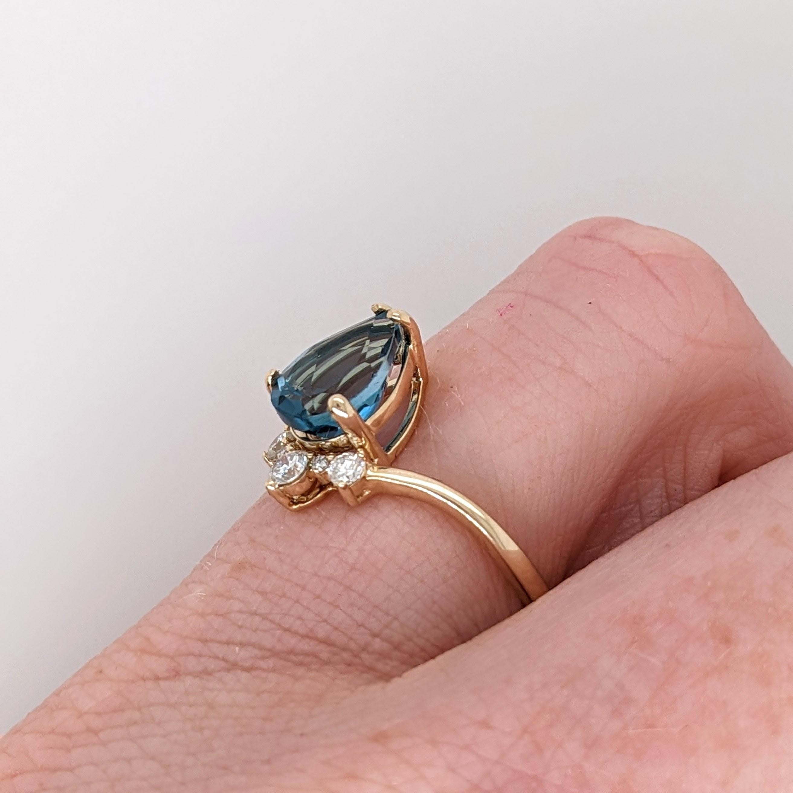 2ct London Topaz Ring w Earth Mined Diamonds in Solid 14k Yellow Gold Pear 9x7mm For Sale 3