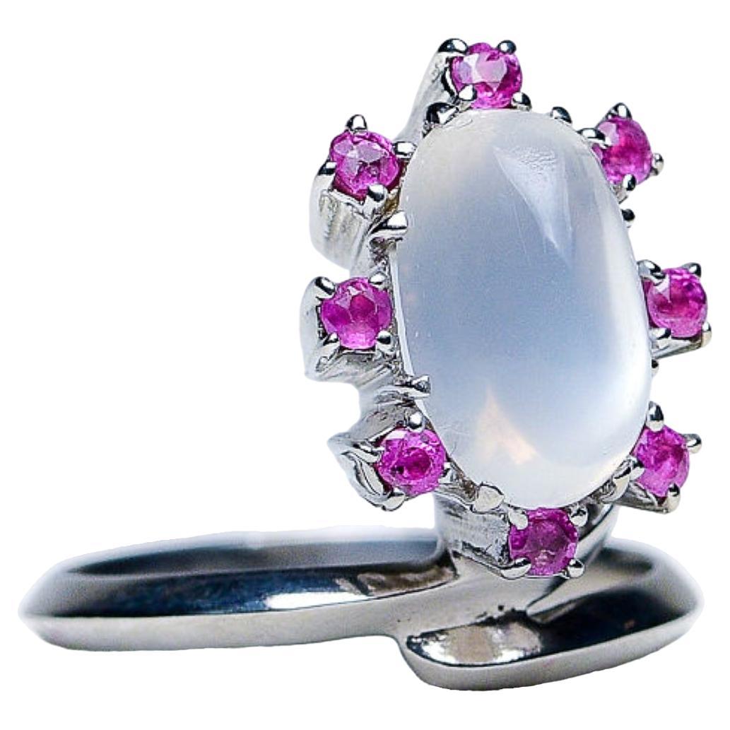 NO RESERVE 2ct  Moonstone and PINK RUBY Cocktail Ring In New Condition For Sale In Sheridan, WY