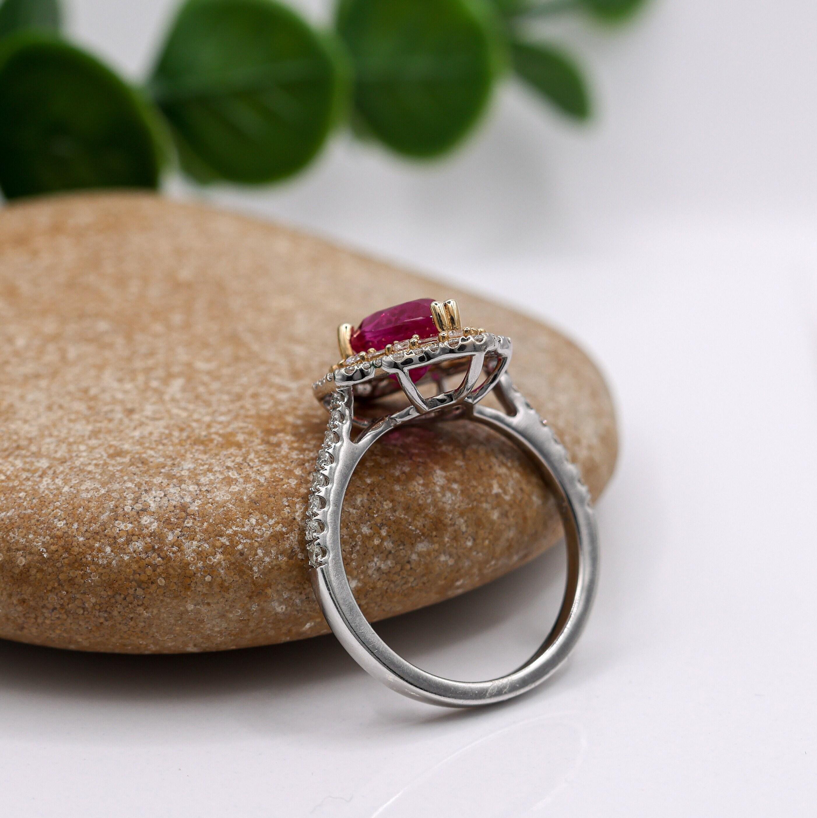 2ct Mozambique Ruby Ring w Natural Diamonds in Solid 14K Dual Tone Gold Pear Cut For Sale 1