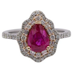 2ct Mozambique Ruby Ring w Natural Diamonds in Solid 14K Dual Tone Gold Pear Cut