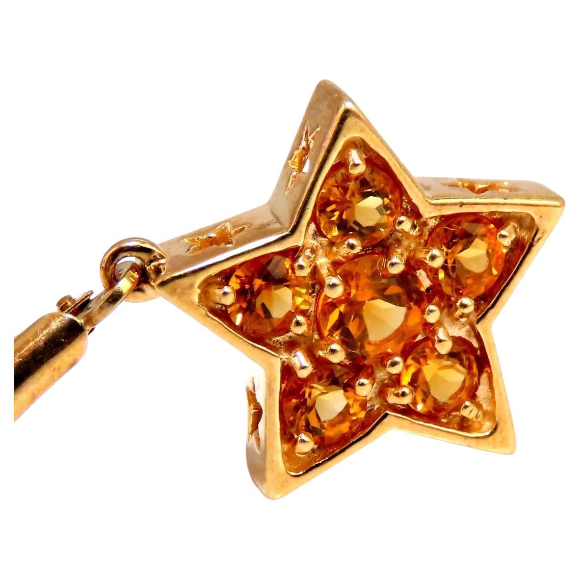 2 Carat Natural Citrine Star Dangle Earrings 14 Karat For Sale