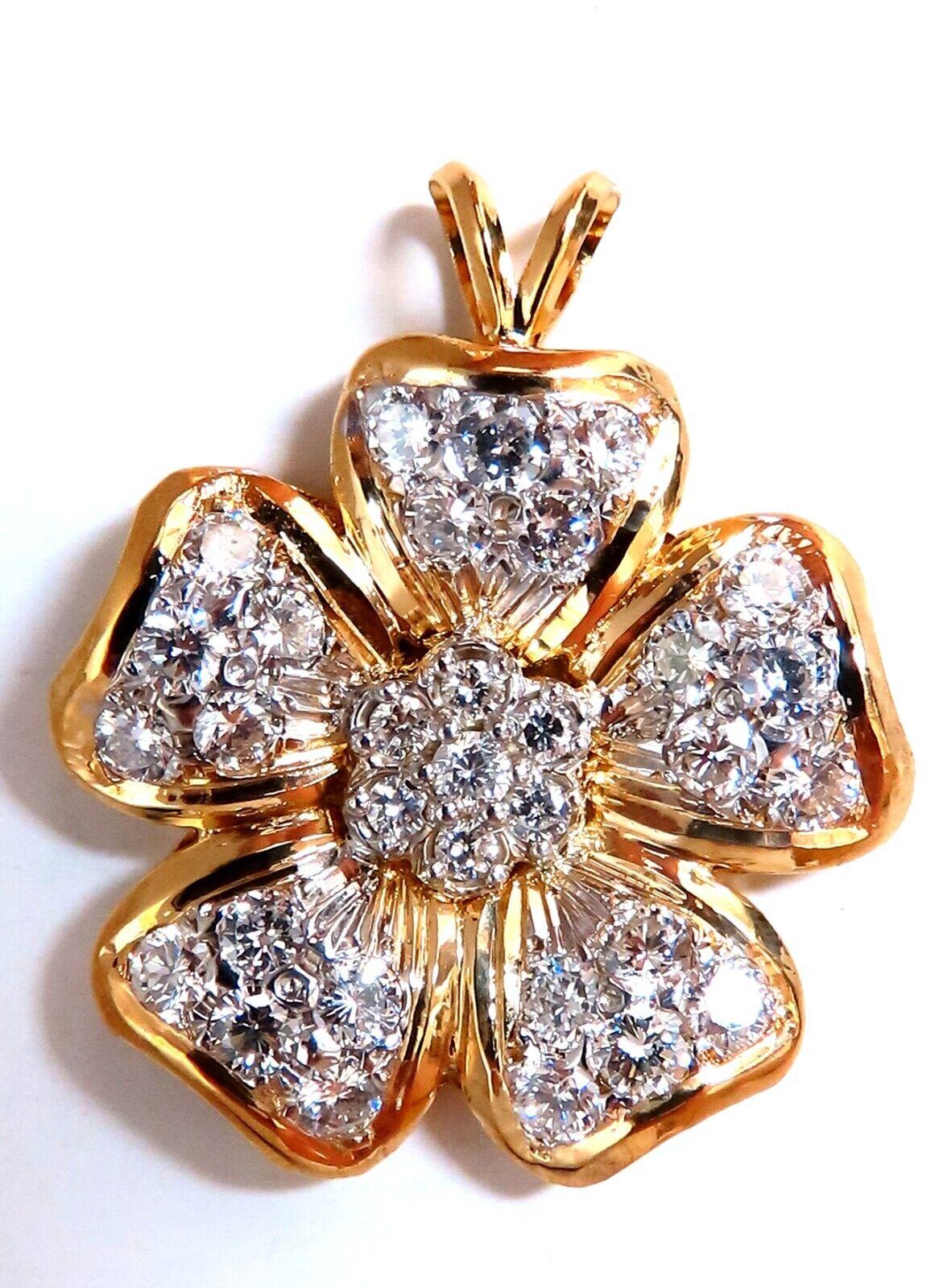 2ct Natural Diamonds Cluster Pendant Flower Motif 14kt Gold In New Condition For Sale In New York, NY
