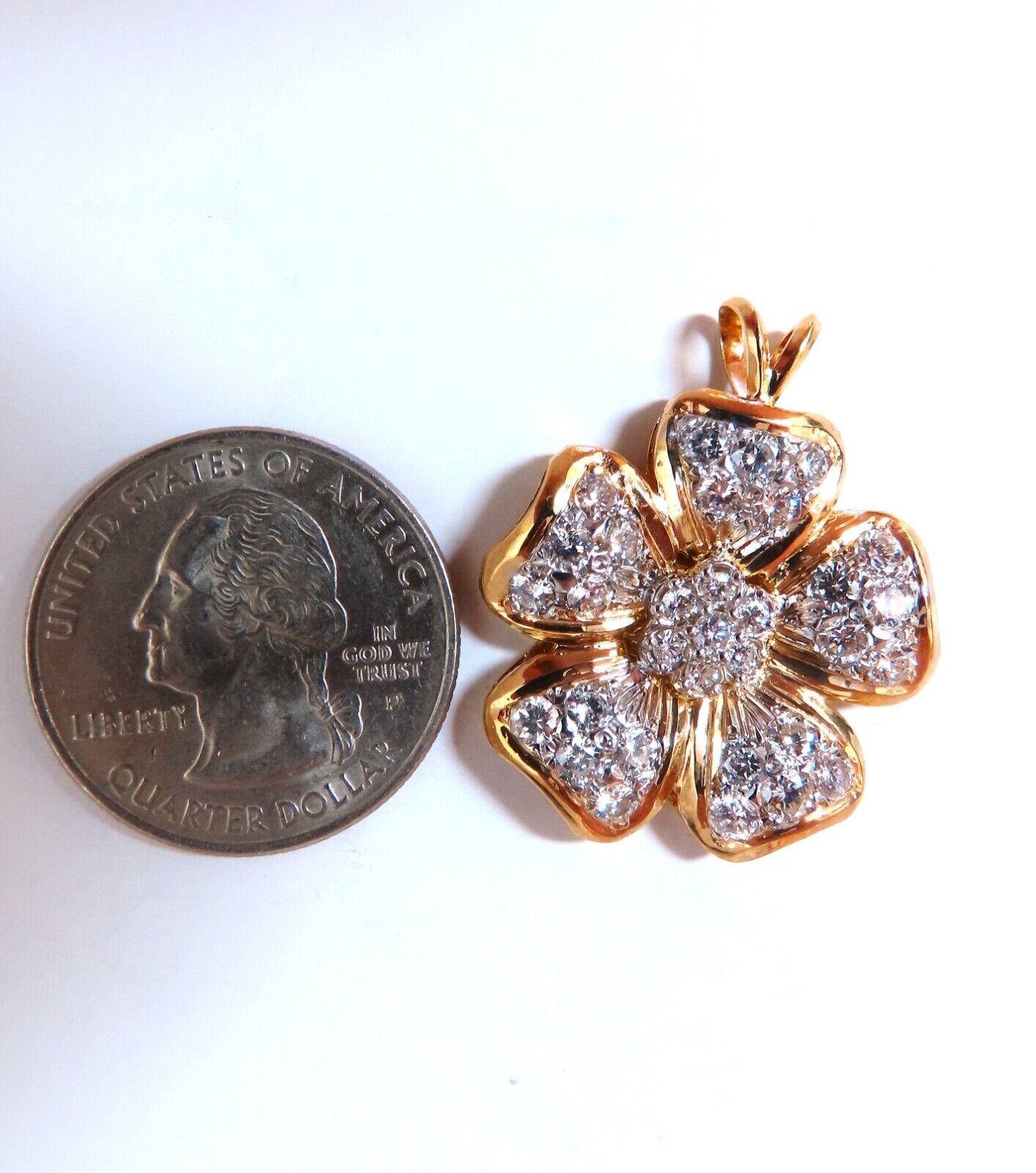 Women's or Men's 2ct Natural Diamonds Cluster Pendant Flower Motif 14kt Gold For Sale