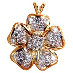 Pendentif en or 14 carats à motif de fleur en grappe de diamants naturels de 2 carats