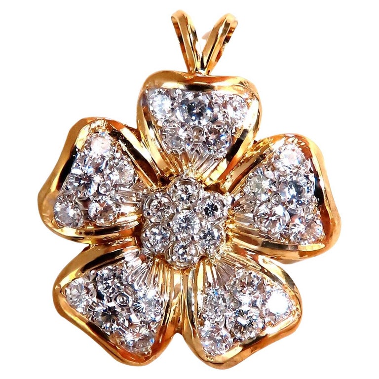 2ct Natural Diamonds Cluster Pendant Flower Motif 14kt Gold For Sale at