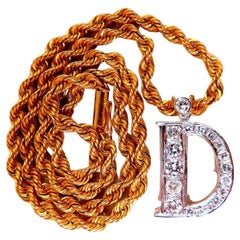 2ct Natural Diamonds "D" Initial Necklace 14kt Rope Chain