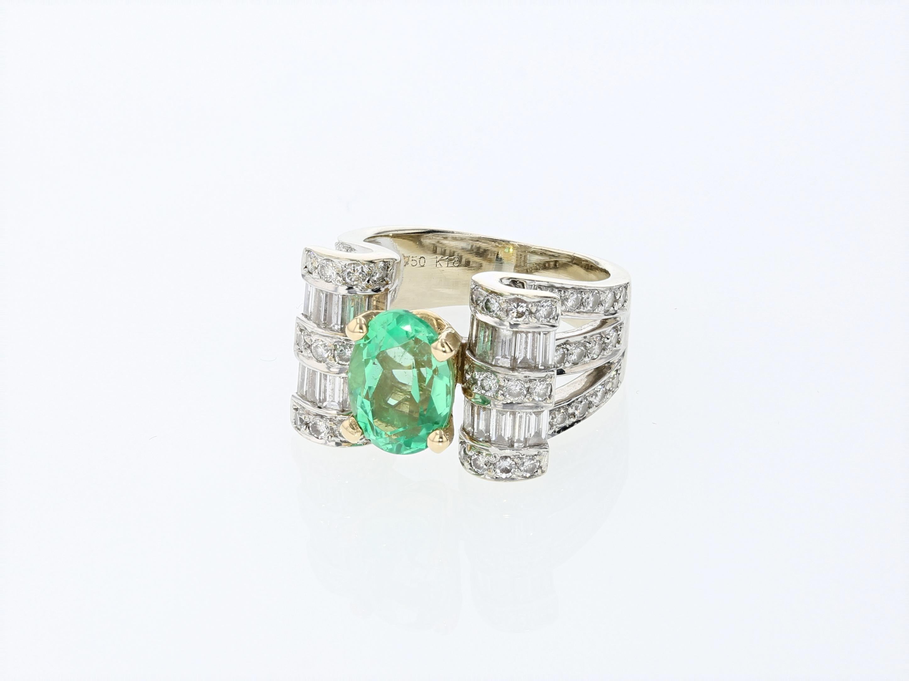14K White Gold Ring / Natural Emerald 2ct / Diamonds 1ct #AV9432975