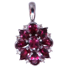 Pendentif 2ct Grenat Naturel Diamants Cluster 9ct