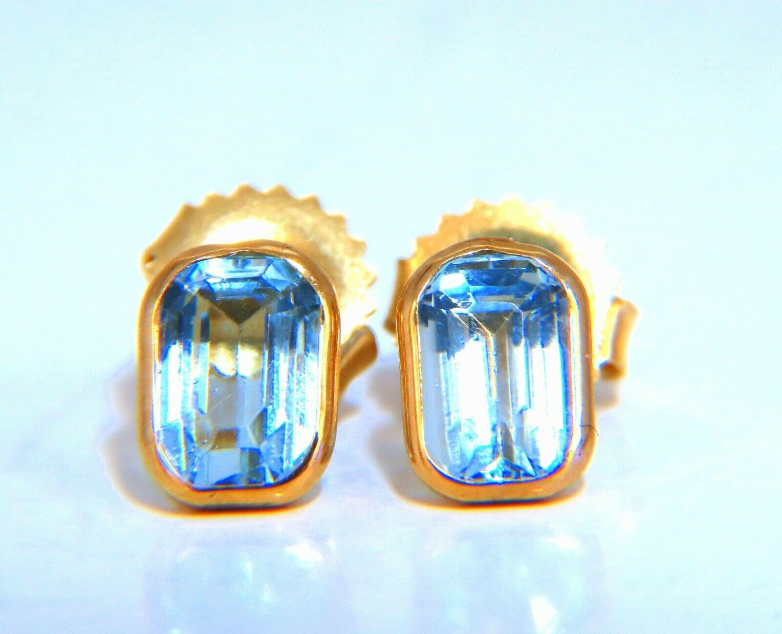 Classic stud earrings

2ct natural Emerald cut Blue Topaz.

Clean clarity and transparent.

6 x 4mm each.

14kt Yellow gold 1.3 gram