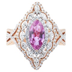 2ct Natural Marquise-Cut Pink Sapphire & Diamond Art Deco Halo Engagement Ring