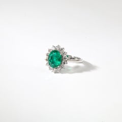 2ct Natural Oval-Cut Emerald & Diamond Halo Engagement Ring in 18K White Gold