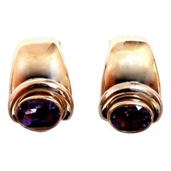 2ct Natural Oval Purple Amethyst Clip Earrings 18kt*