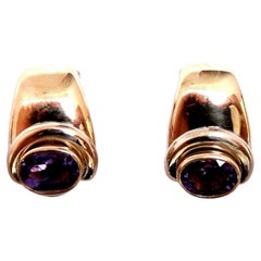 Clips d'oreilles en or 18 carats avec améthyste violette ovale naturelle de 2 carats