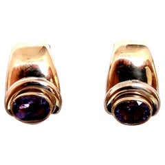 Pendientes de clip de amatista púrpura ovalada natural de 2 ct 18kt
