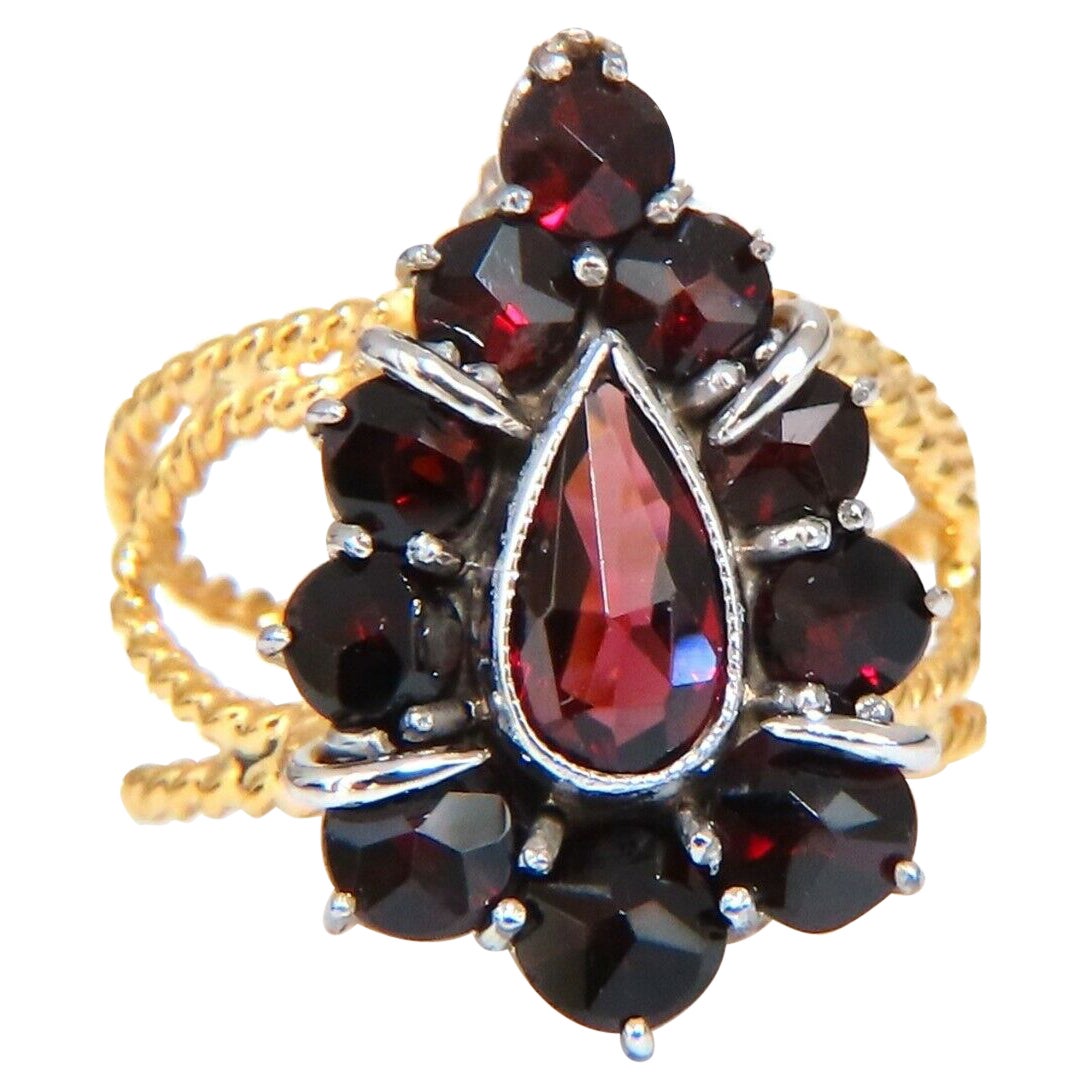 2ct. Anillo Vintage de Granates Naturales en Forma de Pera y Mina Antigua 14kt