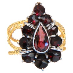 2ct. Anillo Vintage de Granates Naturales en Forma de Pera y Mina Antigua 14kt