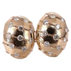2ct. Natural Round Diamond Dome Wave Clip Earrings 14kt Egg Shape**